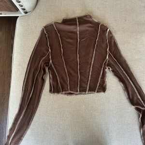 Chic Brown Long Sleeve Crop Top